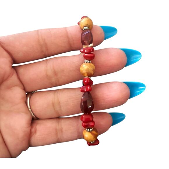 Vintage Red/Orange Beaded Bracelets Fashion Costume Jewelry Set of 2 - Picture 6 of 7